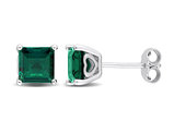 2.30 Carat (ctw) Lab Created Emerald Princess-Cut Solitaire Stud Earrings in Sterling Silver